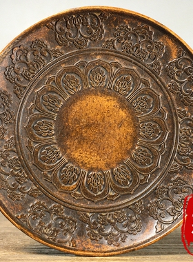 古玩收藏莲花盘子花开富贵龙盘碟子复古家用熏香炉香托香盘接灰盘