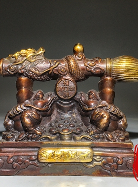 古玩铜器纯铜鎏金大笔招财进宝神龙文昌笔摆件家居办公室装饰品