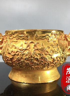 古玩纯铜鎏金大明宣德双凤铜香炉包浆旧货老物件熏香炉摆件收藏