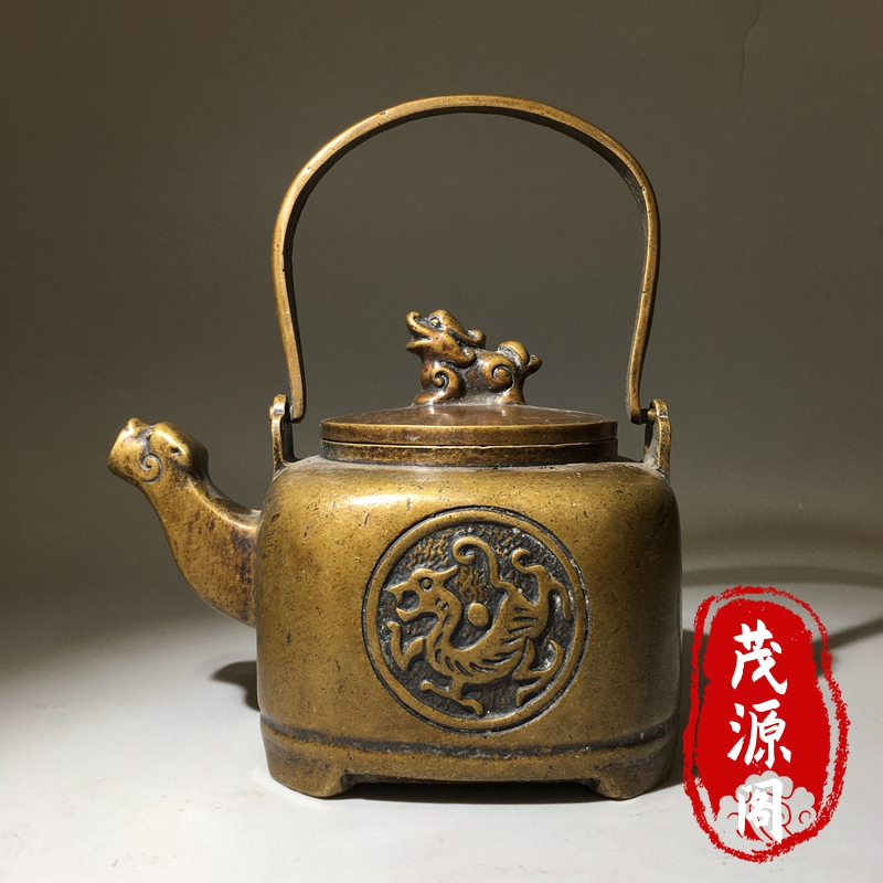 复古纯黄铜龙壶铜壶招财貔貅酒壶茶水壶古玩仿古铜器摆件老货收藏