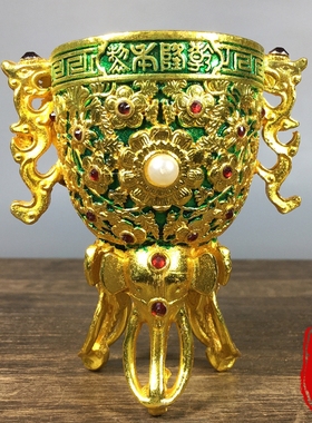 珍藏纯铜鎏金瓯永固杯金清代宫廷御用酒杯酒具家居客厅装饰品摆件