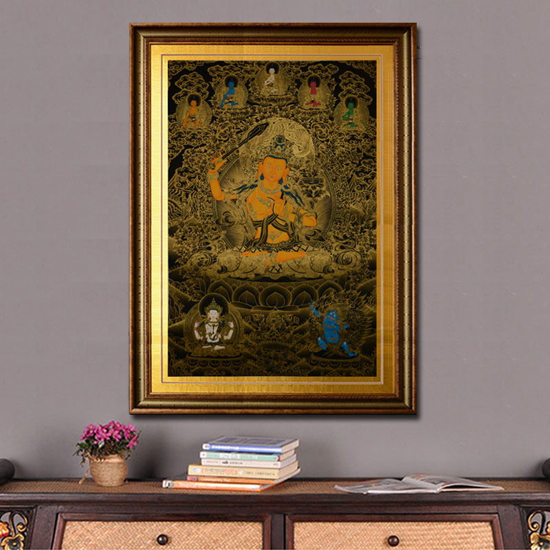 黑卡文殊师利菩萨西藏装饰画挂画