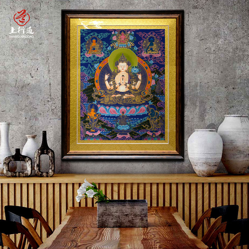 手绘观音菩萨佛像中式风唐卡画