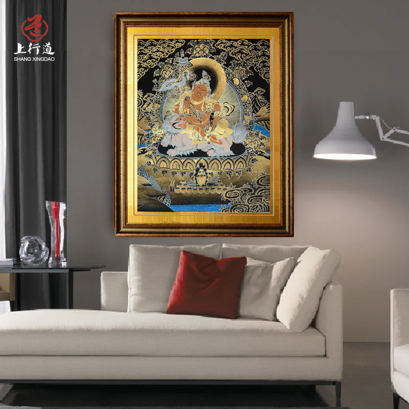 手绘财神佛像西藏书房玄关装饰画