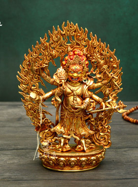 六臂玛哈嘎拉尼泊尔鎏金护法像