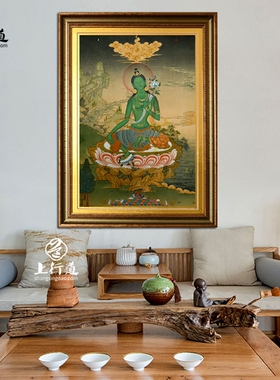 绿度母菩萨彩绘颜料装饰画挂画
