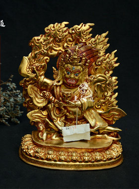 密宗大黑天护法像鎏金尼泊尔手工