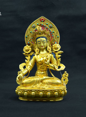 上行道铜摆件中式客厅手工白度母