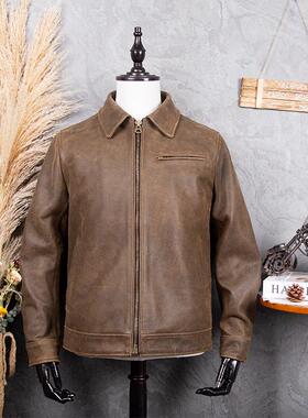 新款1930夹克1.4mm头层牛皮纯皮皮衣男磨砂龟裂纹无涂真皮外套单