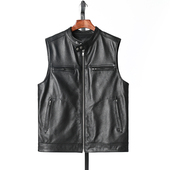 背心 真皮立领马甲男头层牛皮 立领修身 混乱之子机车骑行服坎肩潮
