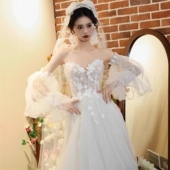 森系轻婚纱超仙梦幻迎宾纱法式 抹胸蕾丝公主风新娘出门纱结婚128