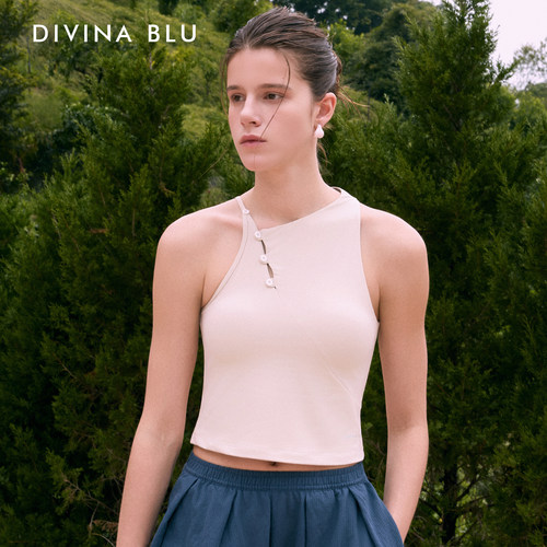 DIVINA BLU迪唯纳波尔图系列不对称斜肩瑜伽运动背心裸感通勤上衣