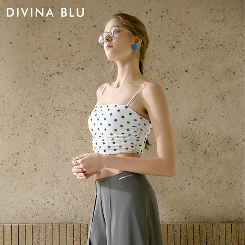 DIVINABLU迪唯纳马赛系列圆点细肩带褶皱瑜伽文胸健身运动内衣