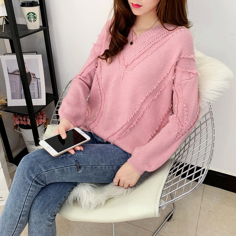 短款V领毛衣女2020秋冬韩版宽松慵懒风套头针织衫百搭学生长袖潮在类目 女装/女士精品, 毛衣中 - 来自Buy2taobao.com提供专业的淘宝代购服务