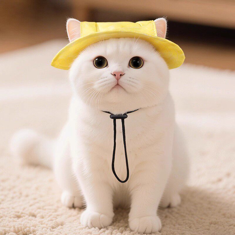 春夏猫咪狗狗遮阳帽露耳朵无毛猫头套棋盘格宠物渔夫帽头饰公跃宠