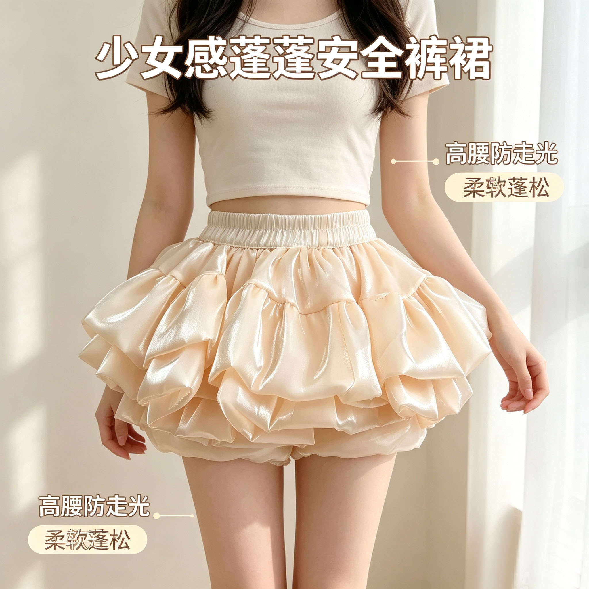 甜美风高腰蓬蓬裙女2026新款多层抽褶短裙半身裙小个子显瘦蛋糕裙