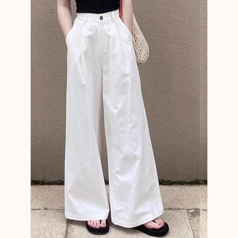 白色西装裤女夏季薄款2024新款高腰宽松显瘦小个子休闲拖地阔腿裤