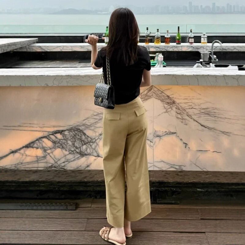 卡其色阔腿裤女春秋2026新款高腰显瘦小个子窄版休闲裤九分直筒裤