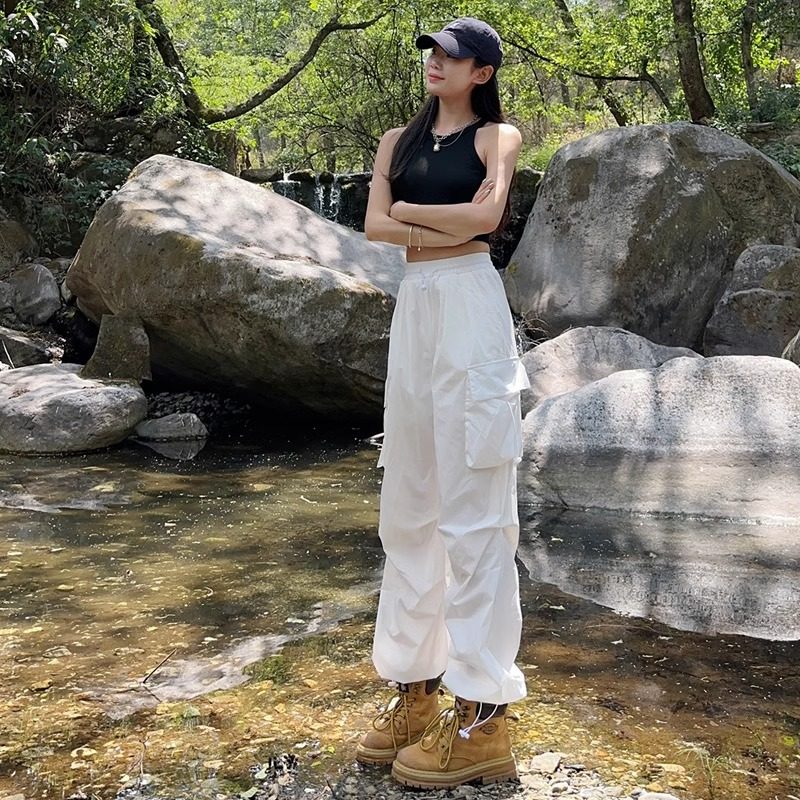 白色工装裤女夏季薄款2025年新款小个子高腰显瘦登山裤速干运动裤