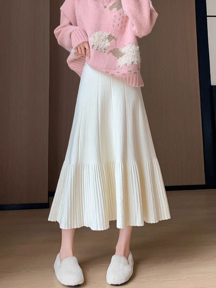 鱼尾裙针织半身裙女春秋季2025新款中长版高腰显瘦垂感a字百褶裙