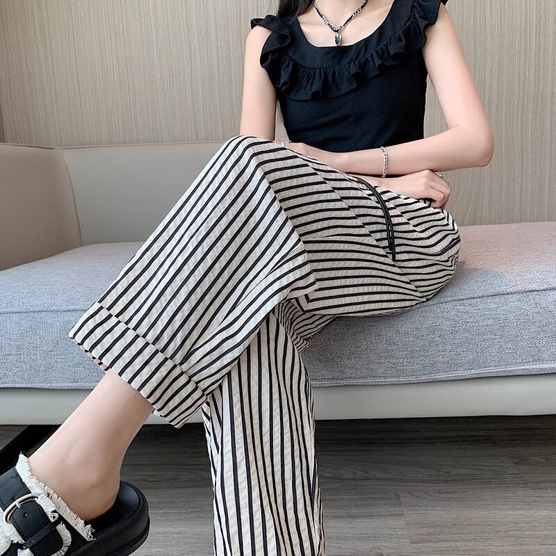 冰丝棉麻阔腿裤女夏季薄款2024新款小个子高腰显瘦九分休闲直筒裤
