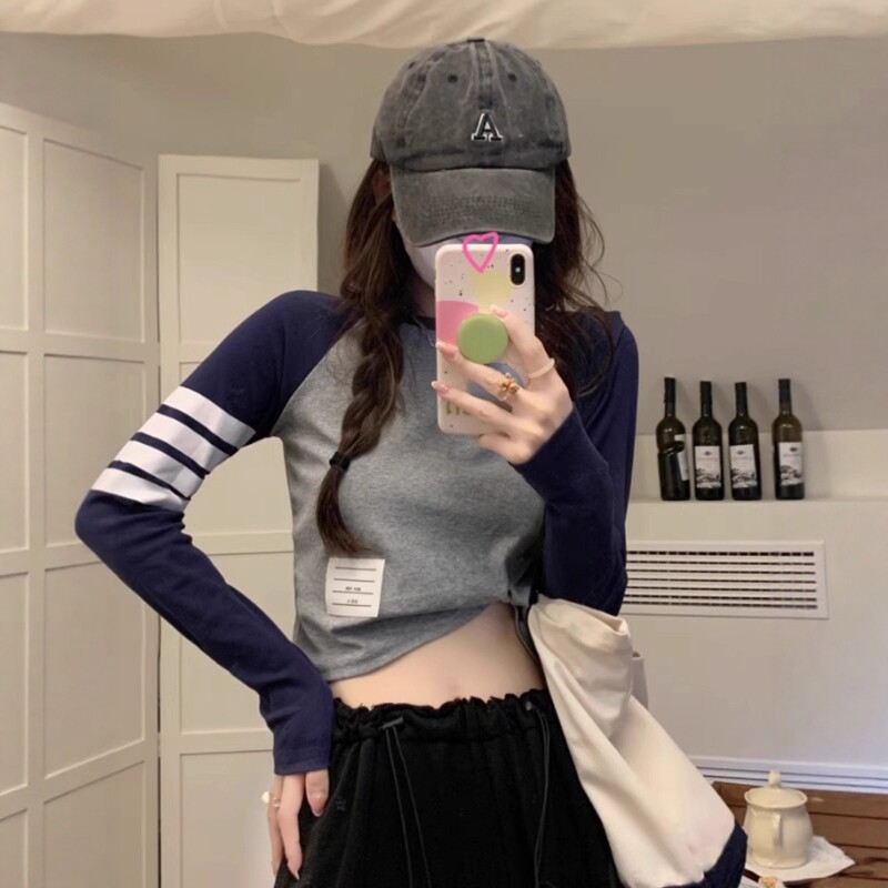 美式长袖t恤女春秋2025年新款设计感小众修身内搭打底衫短款上衣