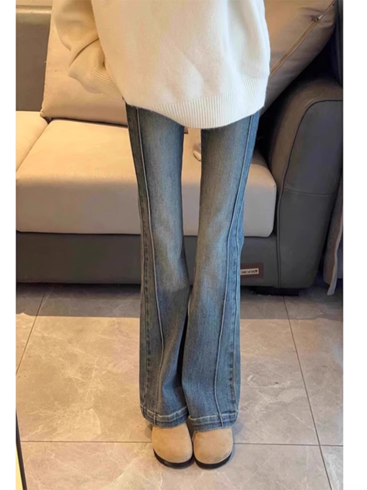 微喇牛仔裤女春秋2025年新款高腰修身显瘦小个子阔腿裤窄版喇叭裤