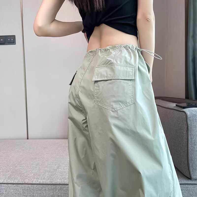 美式工装裤女夏季薄款2024新款小个子高腰垂感宽松束脚休闲阔腿裤