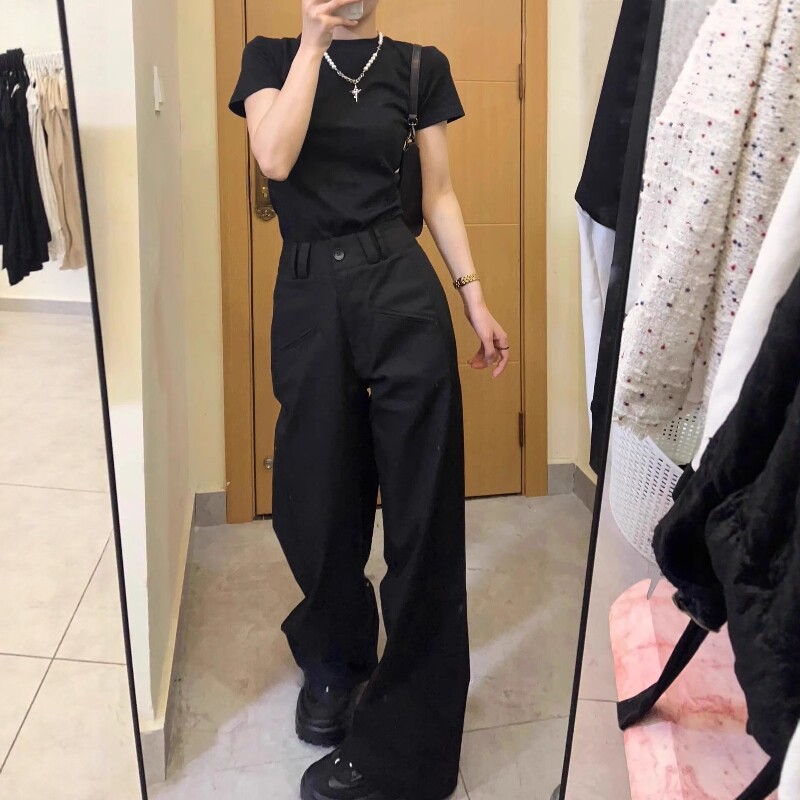 美式西装阔腿裤女夏季薄款2026新款高腰显瘦小个子休闲工装直筒裤