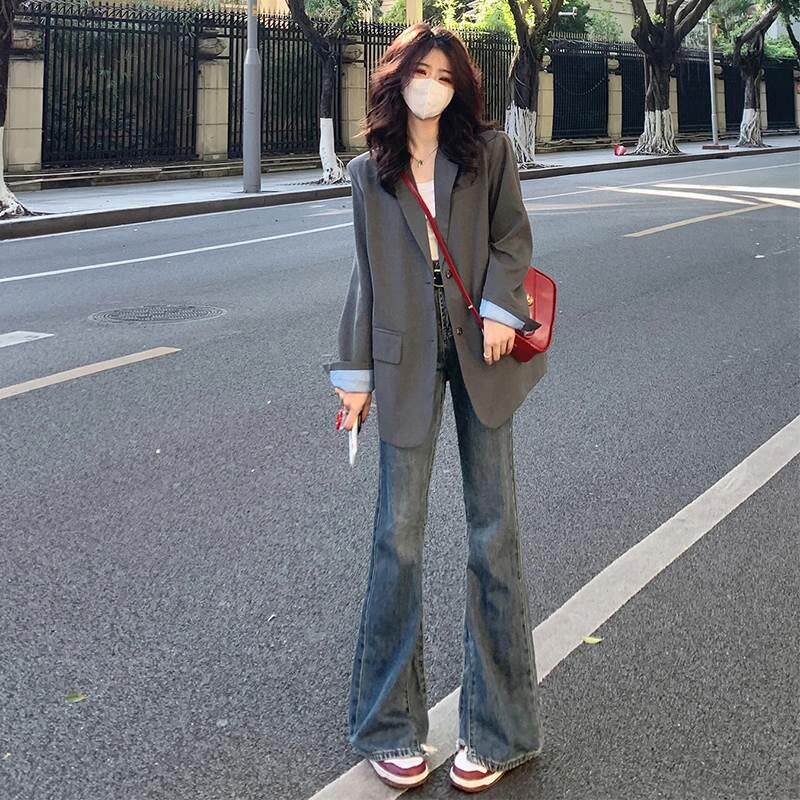灰色西装外套女春秋季2026新款高级感宽松小个子气质休闲西服上衣