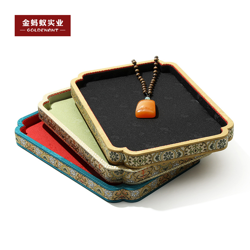 国潮珠宝展示盘三边梅花盘琥珀翡翠文玩手串手镯首饰看货盘饰品盘