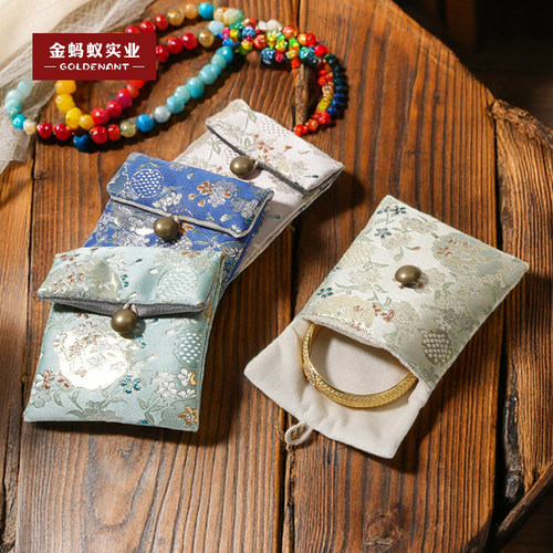高档刺绣纽扣翻口文玩绒布福袋织锦手镯珠宝首饰收纳袋小福袋子