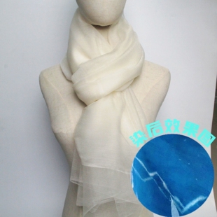 真丝羊毛双层混纺秋冬植物染草木染专用丝巾长巾披肩围巾纯白天然