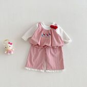 卡通宝宝T恤新款 春季 两件套猫咪女童绣花儿童韩版 2026套装 休闲裤