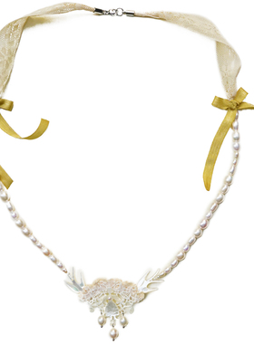 Unlogical Poem 小众复古手作蕾丝女孩贝壳蝴蝶结项链