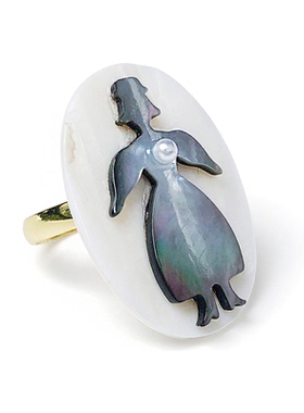 Unlogical Poem复古重工天然贝壳雕刻男孩女孩活口戒指 2款