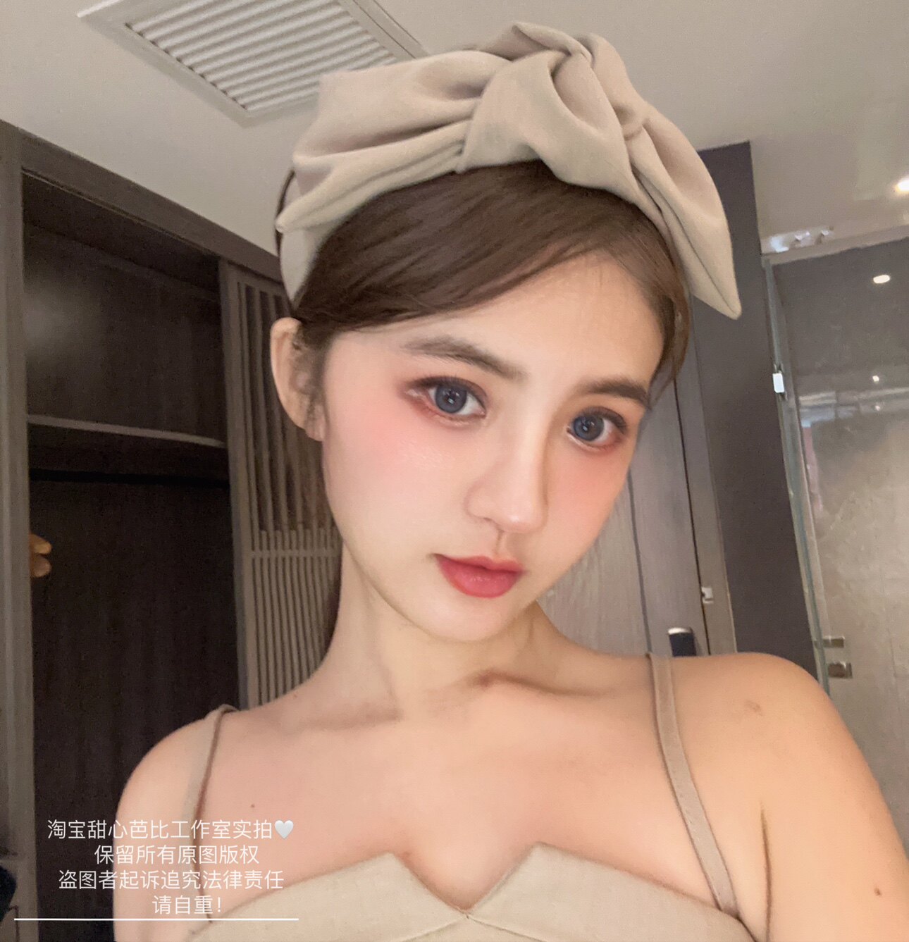 韩版米色超大中间蝴蝶结发箍高颅顶发饰打结发卡气质宽边头饰品女