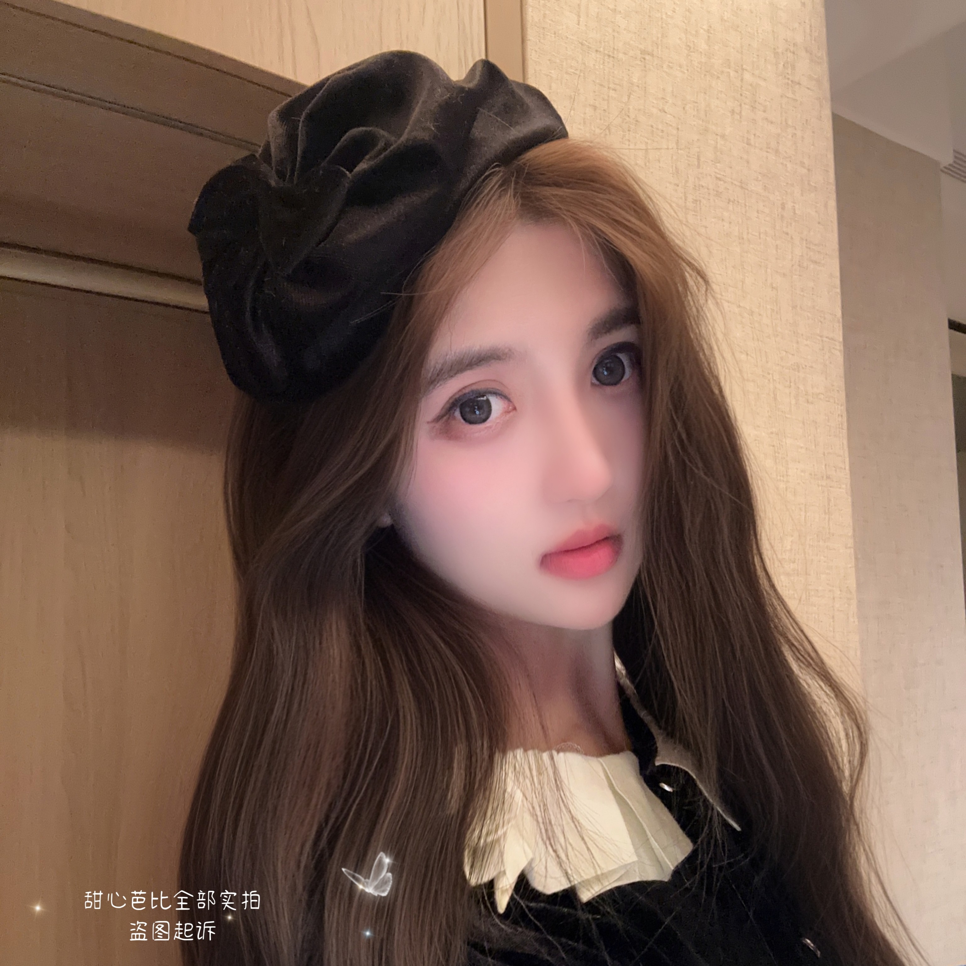 原创秋冬法式黑色丝绒小帽子发箍遮白发半帽头箍礼服旗袍头饰品女