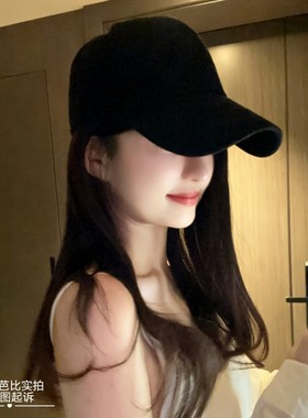 韩国网红黑色M标硬顶鸭舌帽女显脸小百搭棒球帽男时尚遮阳帽子女