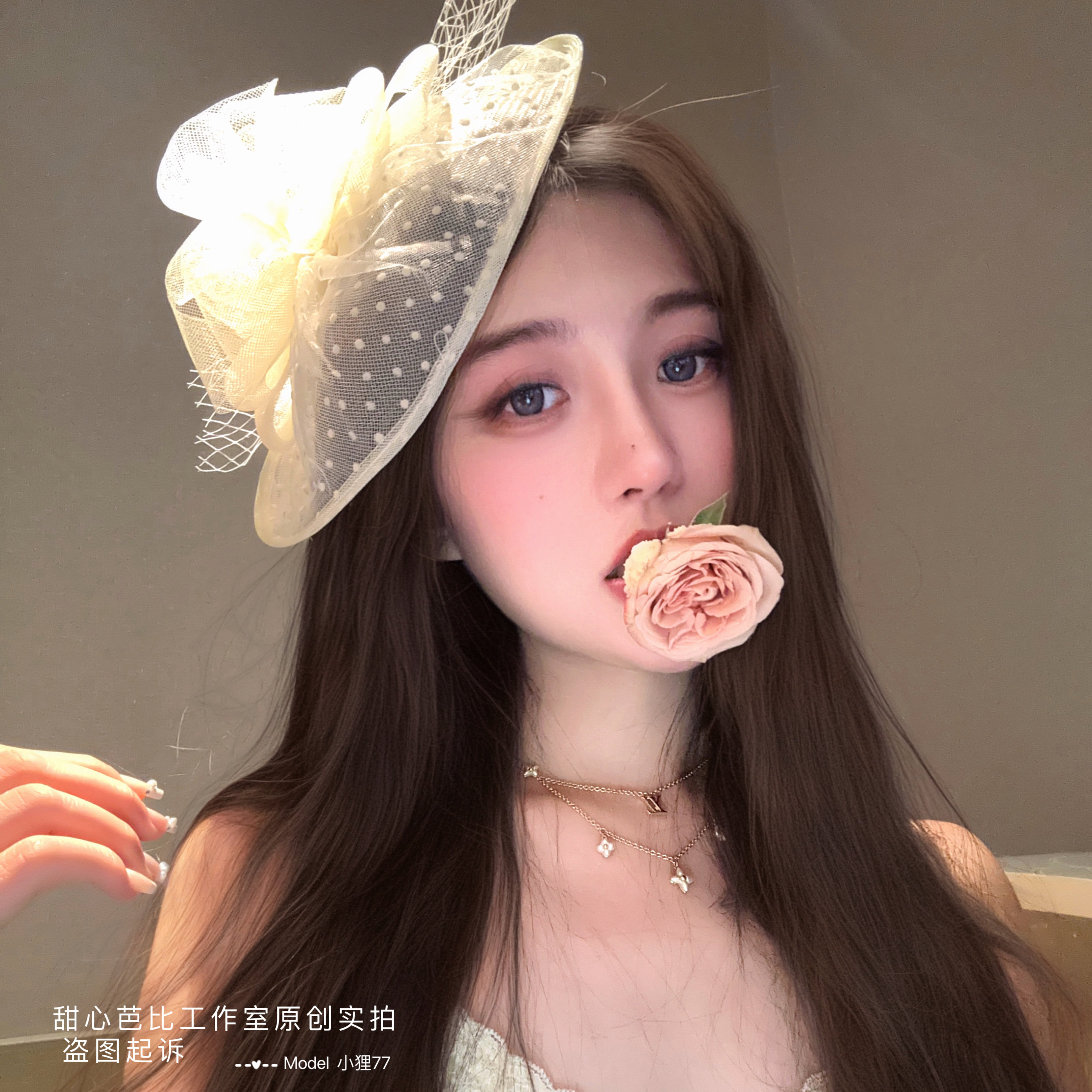 2025春夏款法式赫本风小礼帽女旗袍复古民国面纱帽子女士礼服头饰