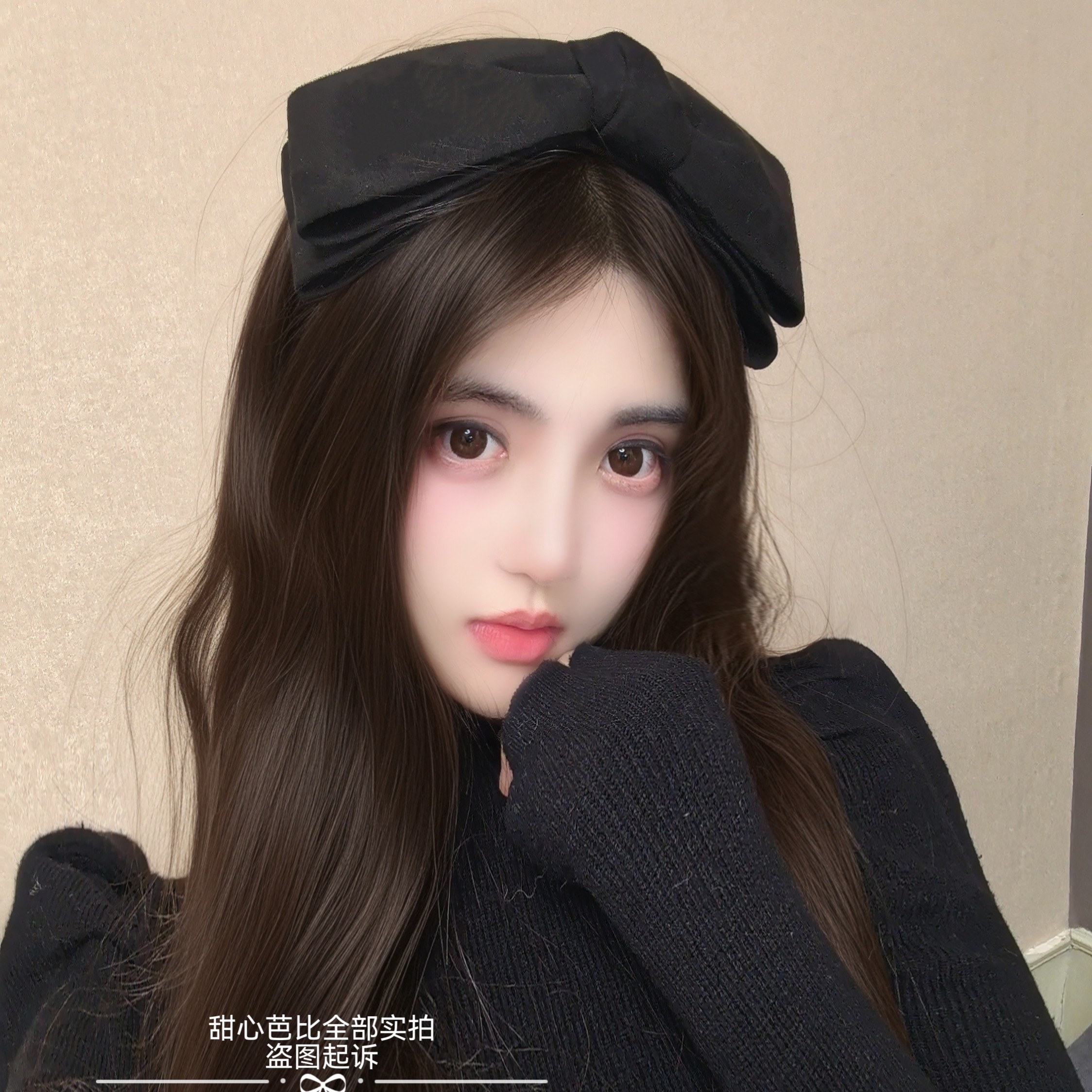 原创气质黑色绒布中间大蝴蝶结发箍女高颅顶宽边发卡头饰发饰女