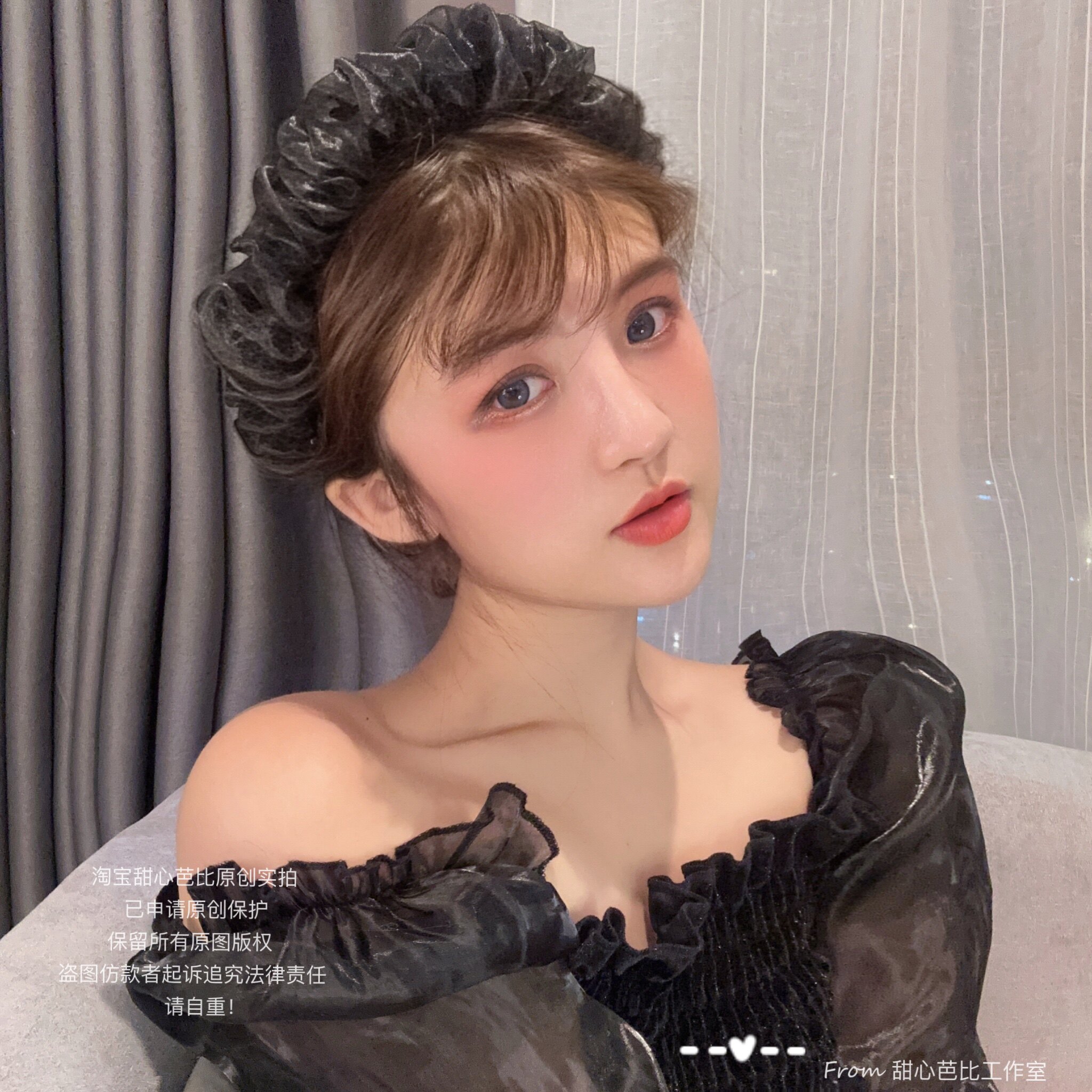 甜心原创欧根纱网纱褶皱发卡发箍女高颅顶百搭外出头箍显脸小发饰