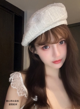 贝雷帽黑白色女帽小香风百搭休闲帽法式英伦复古逛街画家帽南瓜帽