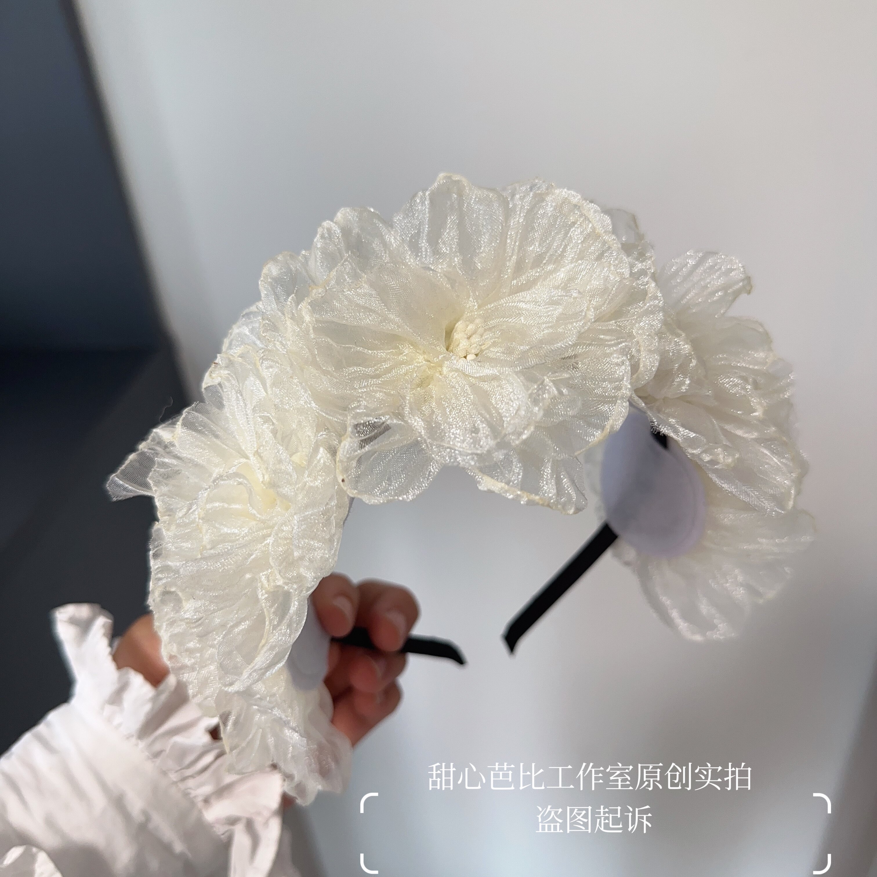 2025春夏款原创仙女网纱山茶花朵发箍礼服高颅顶公主风发卡发饰女