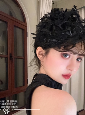 原创时尚透气泡泡纱半帽蝴蝶结小帽子发箍洋气百搭头箍女士头饰
