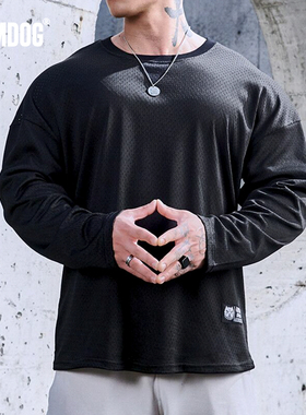 GYMDOG运动潮牌网眼长袖T恤男秋季篮球跑步健身训练宽松速干衣服