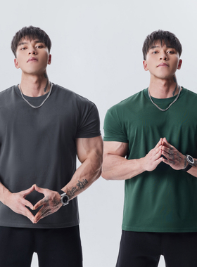 GD X 东方力量纯色袖口缩短收紧短袖T恤男半紧身休闲运动健身衣服