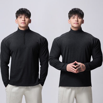 GYMDOG秋冬半高领磨毛保暖德绒长袖男运动健身休闲纯色打底T恤衫
