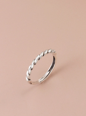 s925纯银麻花开口戒指女个性简约ins潮冷淡风食指可调素圈细尾戒