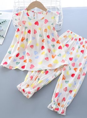 女童绵绸家居服套装夏季凉爽睡衣